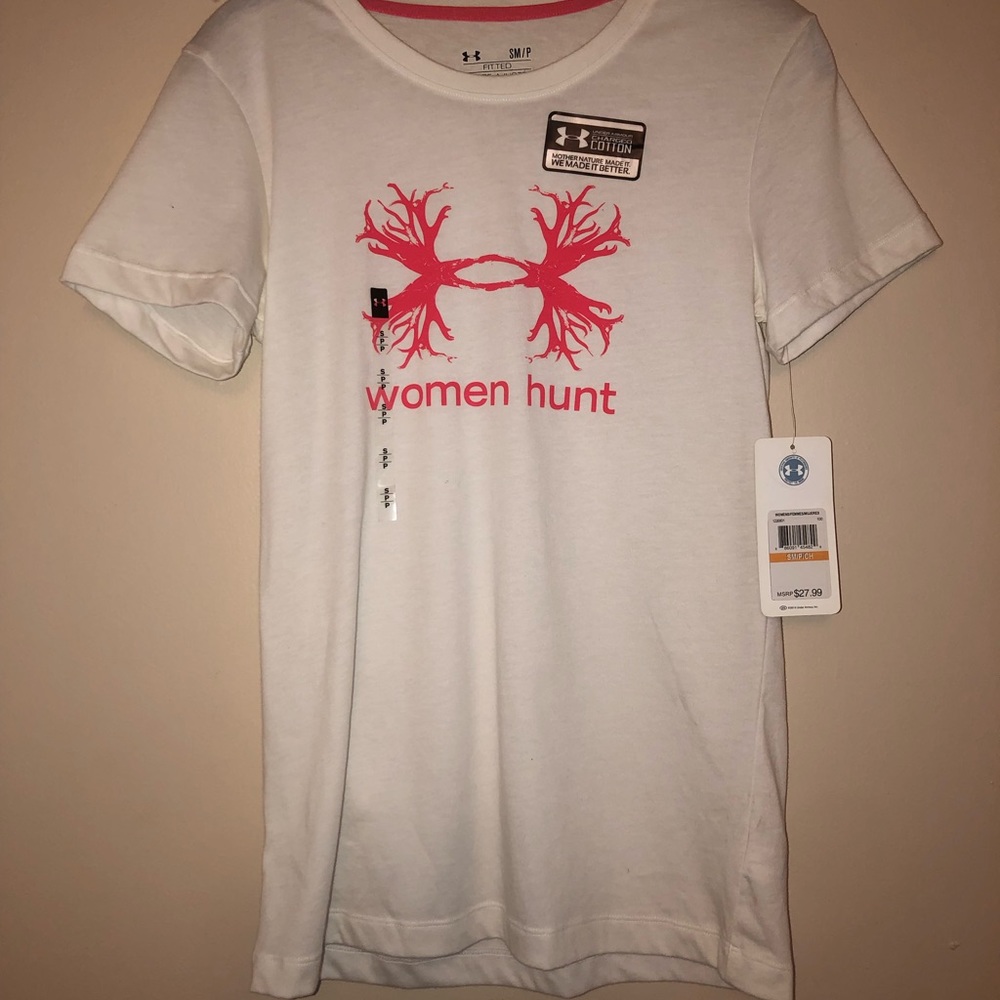 White Under Armour Shirt with Pink lettering